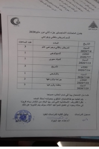 جدول امتحان ماجستير جزء ثانى قسم تمريض باطنى وجراحى دور مايو 2020