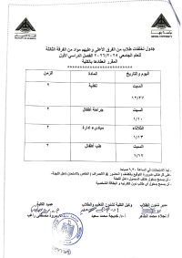 جدول تخلفات طلاب من الفرق الاعلى وعليهم مواد من الفرقة الثالثة الترم الاول للعام الجامعى 2025/2026