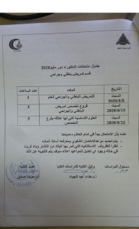جدول امتحانات دكتوراه قسم تمريض باطنى وجراحى دور مايو 2020