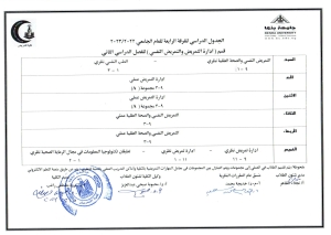 الجدول الدراسى للفرقه الرابعه ( قسم إدارة التمريض والتمريض النفسى  ) للعام الجامعى 2022/2023الفصل الدراسى الثانى