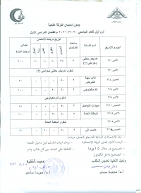 جدول امتحان الفرقة الثانية فصل دراسى أول العام الجامعى 2020-2021