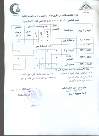 جدول امتحان تخلفات طلاب من الفرق الاعلى وعليهم مواد من الفرقة الثانية للعام الجامعى 2020/2021 للفصل الدراسى الاول لائحة جديدة