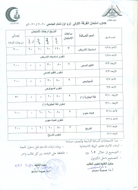 جدول امتحان الفرقة الاولى فصل دراسى أول العام الجامعى 2020-2021