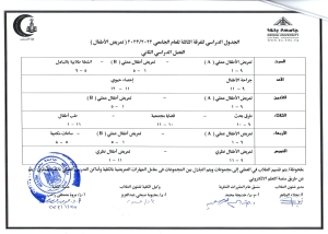 الجدول الدراسى للفرقه الثالثه( تمريض الأطفال ) للعام الجامعى 2022/2023الفصل الدراسى الثانى
