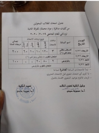 جدول امتحان الطلاب المحولين من كليات مناظرة (مواد محملة ) للفرقة الثانية ترم ثانى للعام الجامعى 2019/2020