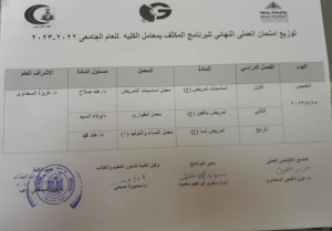 مواعيد إختبارات العملى النهائية لبرنامج المكثف بمعامل الكليه للعام الجامعى 2022-2023