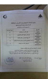 جدول امتحان ماجستير جزء ثانى قسم تمريض صحة الام والرضيع دور مايو 2020