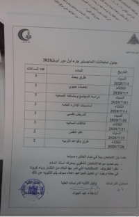 جدول امتحانات ماجستير جزء اول دور ابريل 2020